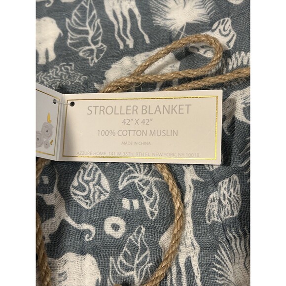 Lila & Jack Muslin Baby Blanket Blue Safari Animals Oversized Cotton Quilt New - Picture 4 of 8